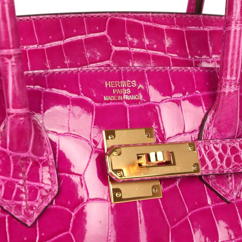 Hermes Birkin 35 Rose Scheherazade Shiny Porosus Crocodile Gold Hardware - Image 6