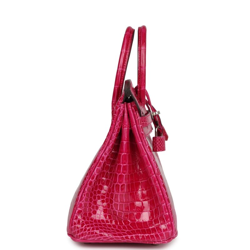 Hermes Birkin 25 Rose Mexico Shiny Porosus Crocodile Palladium Hardware - Image 3
