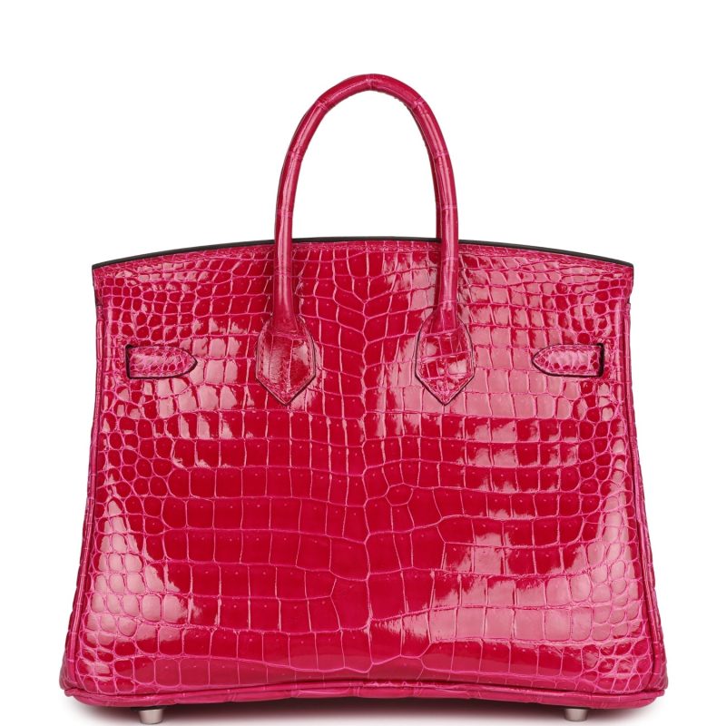 Hermes Birkin 25 Rose Mexico Shiny Porosus Crocodile Palladium Hardware - Image 4
