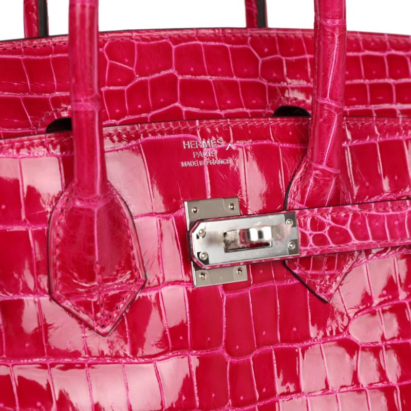 Hermes Birkin 25 Rose Mexico Shiny Porosus Crocodile Palladium Hardware - Image 6