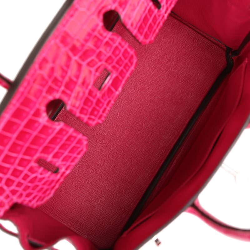 Hermes Birkin 25 Rose Mexico Shiny Porosus Crocodile Palladium Hardware - Image 7