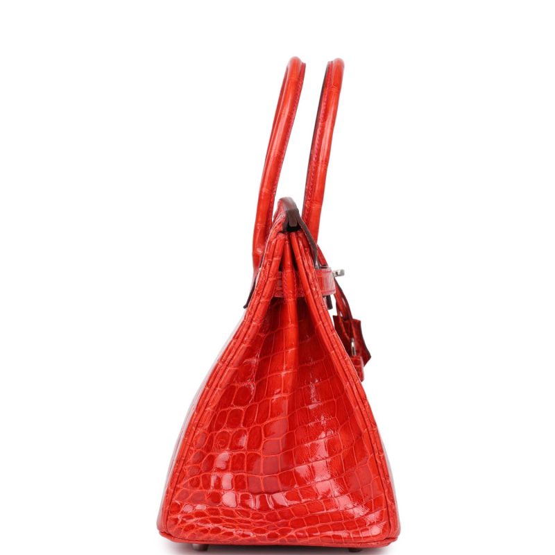 Hermes Birkin 30 Geranium Shiny Niloticus Crocodile Palladium Hardware - Image 3