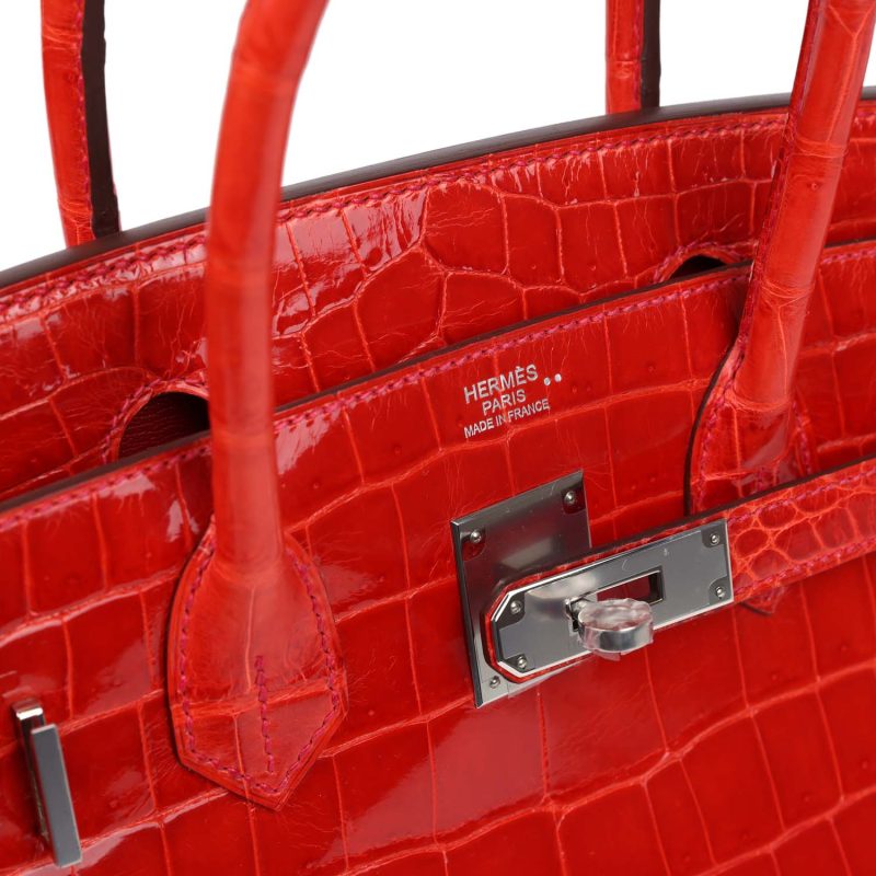 Hermes Birkin 30 Geranium Shiny Niloticus Crocodile Palladium Hardware - Image 6
