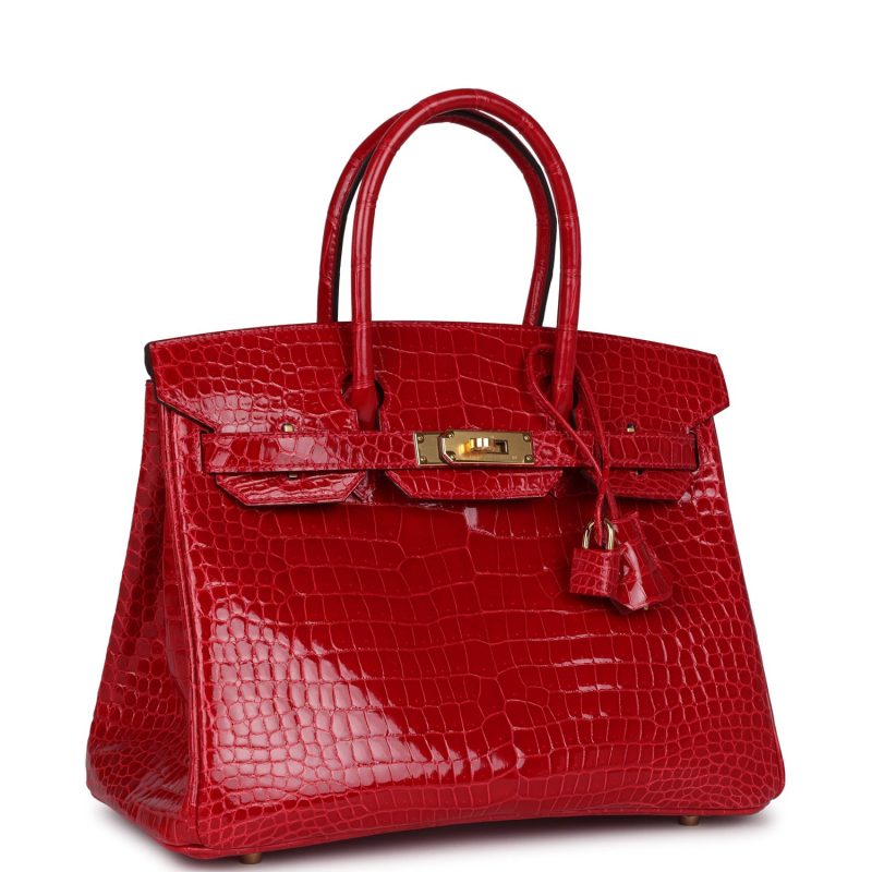 Hermes Birkin 30 Braise Shiny Porosus Crocodile Gold Hardware - Image 2