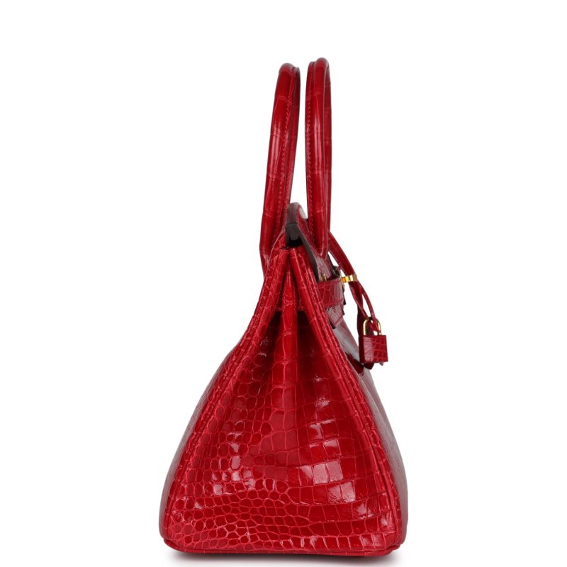 Hermes Birkin 30 Braise Shiny Porosus Crocodile Gold Hardware - Image 3