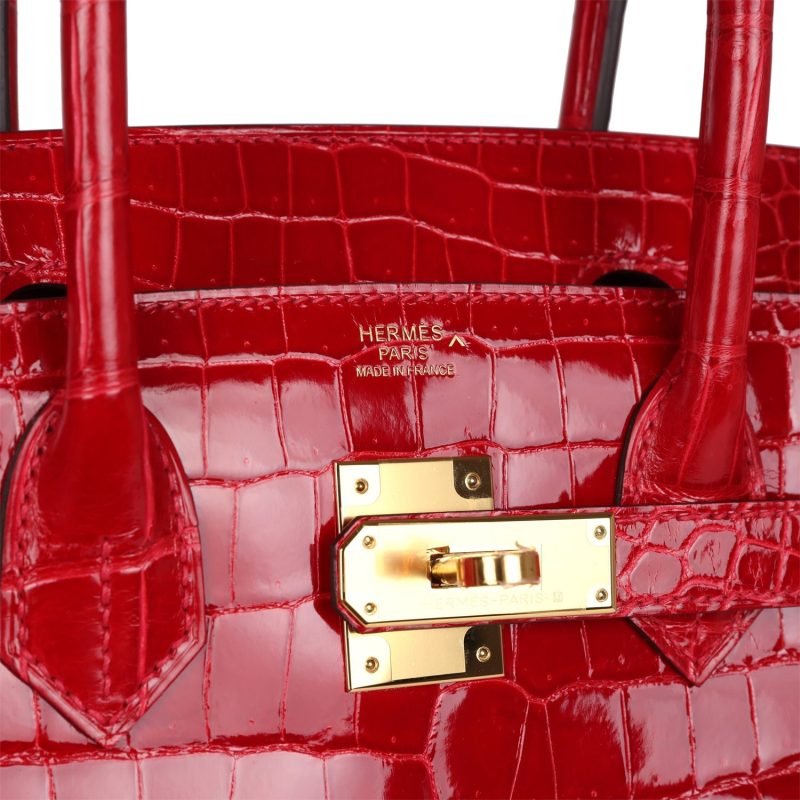 Hermes Birkin 30 Braise Shiny Porosus Crocodile Gold Hardware - Image 6