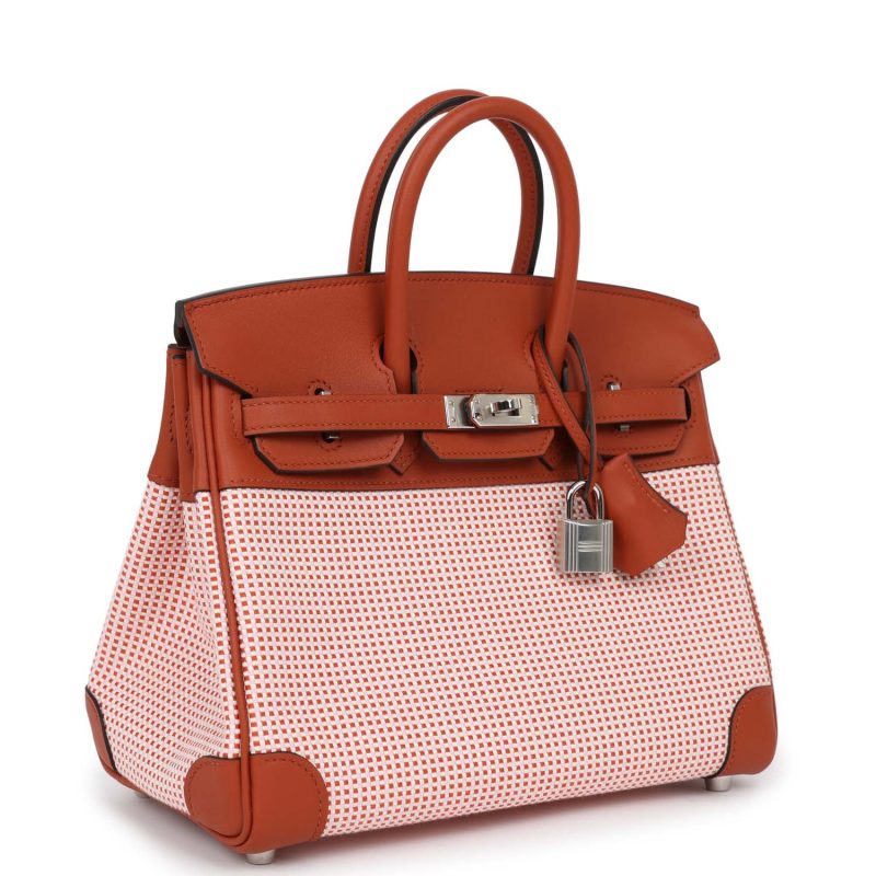 Hermes Quadrille Birkin 25 Sanguine Swift and Toile Palladium Hardware - Image 2
