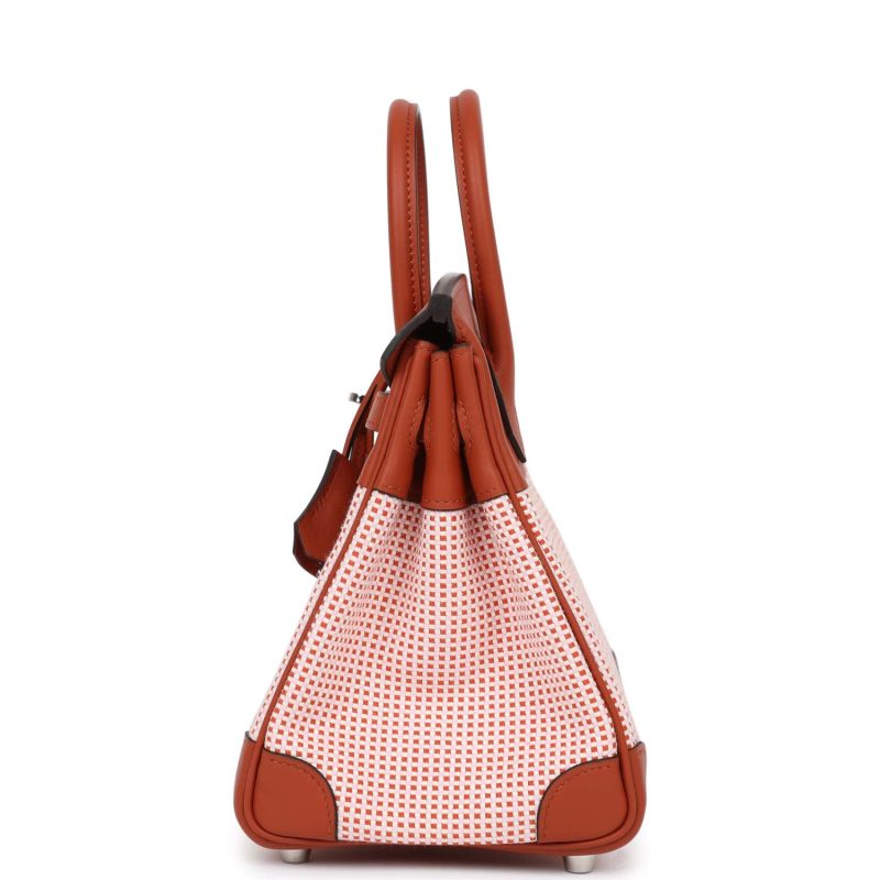 Hermes Quadrille Birkin 25 Sanguine Swift and Toile Palladium Hardware - Image 3