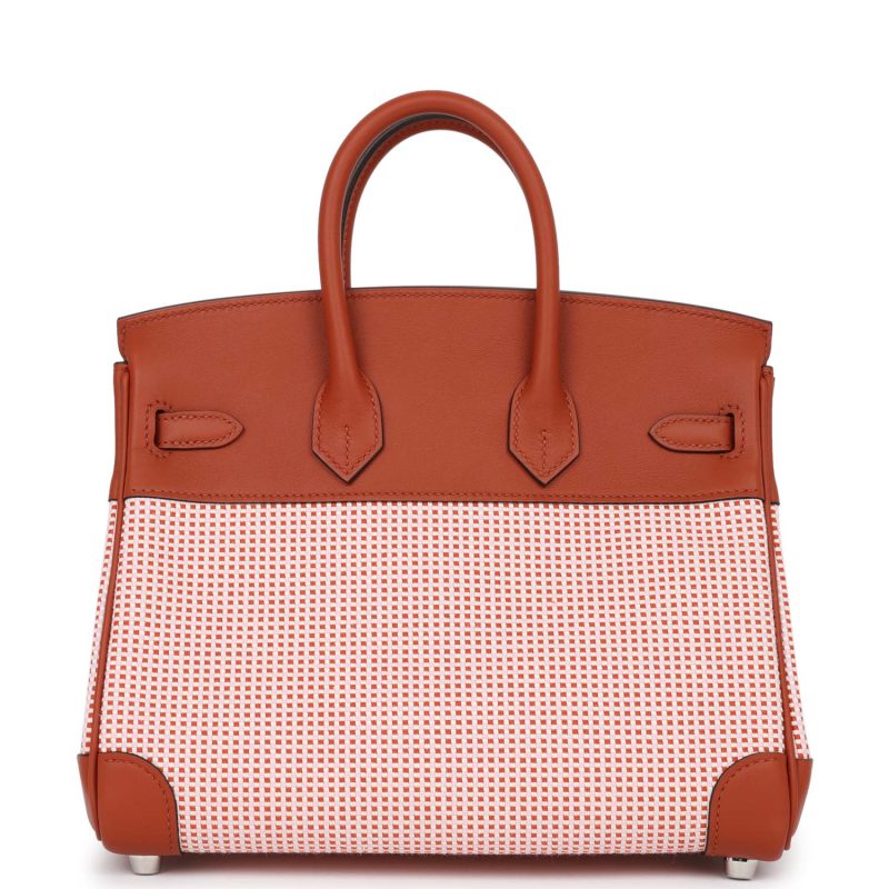 Hermes Quadrille Birkin 25 Sanguine Swift and Toile Palladium Hardware - Image 4