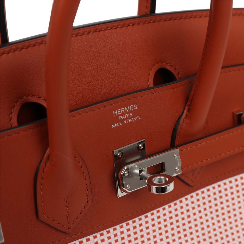 Hermes Quadrille Birkin 25 Sanguine Swift and Toile Palladium Hardware - Image 5