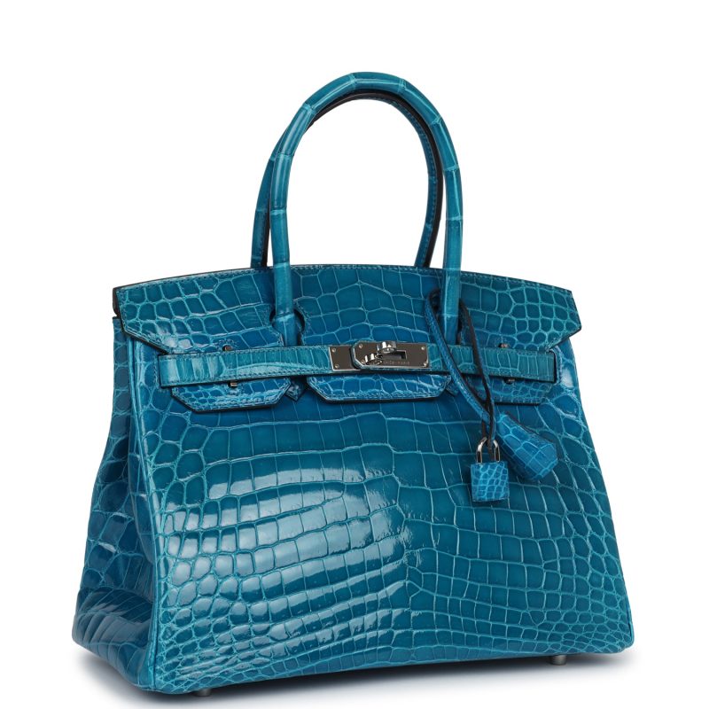 Hermes Birkin 30 Bleu Izmir Shiny Niloticus Crocodile Palladium Hardware - Image 2