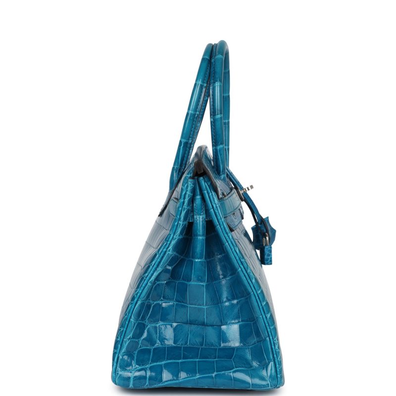 Hermes Birkin 30 Bleu Izmir Shiny Niloticus Crocodile Palladium Hardware - Image 3