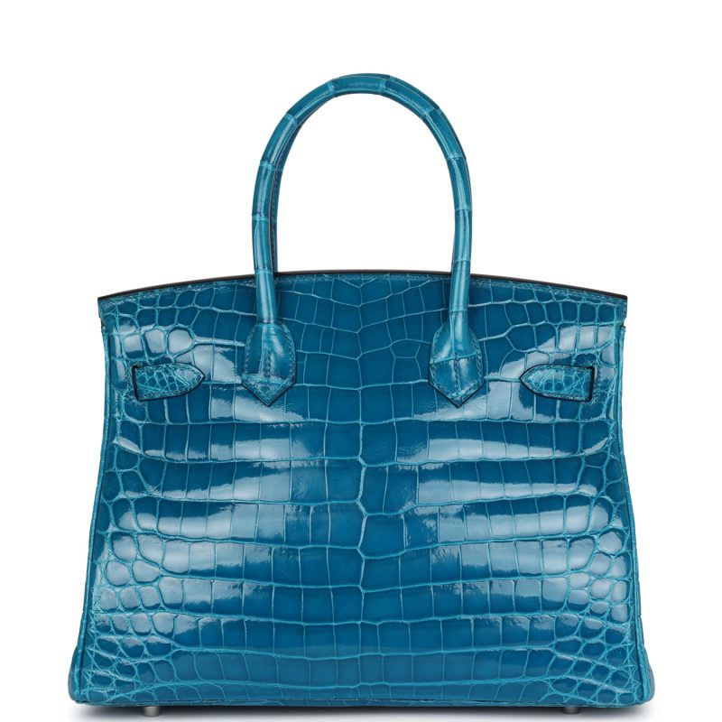 Hermes Birkin 30 Bleu Izmir Shiny Niloticus Crocodile Palladium Hardware - Image 4