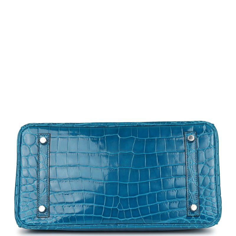 Hermes Birkin 30 Bleu Izmir Shiny Niloticus Crocodile Palladium Hardware - Image 5