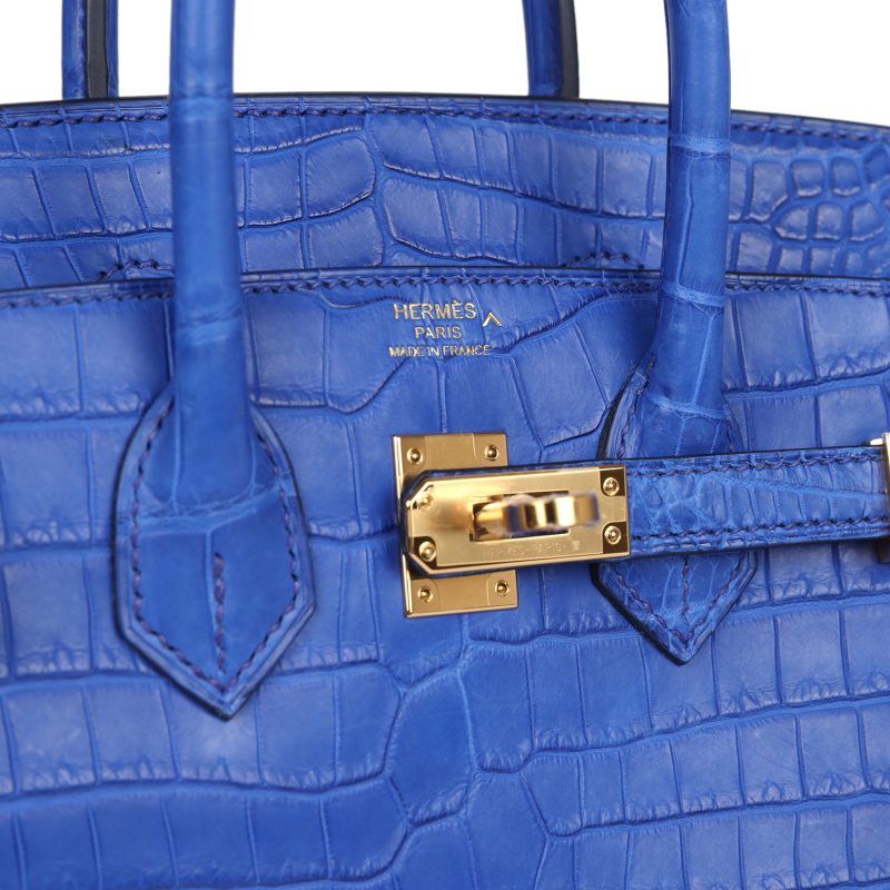 Hermes Birkin 25 Bleu Royal Matte Porosus Crocodile Gold Hardware - Image 6