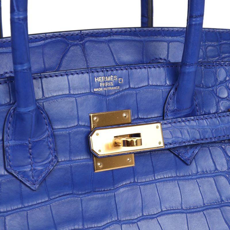 Hermes Birkin 30 Bleu Electric Matte Alligator Gold Hardware - Image 6
