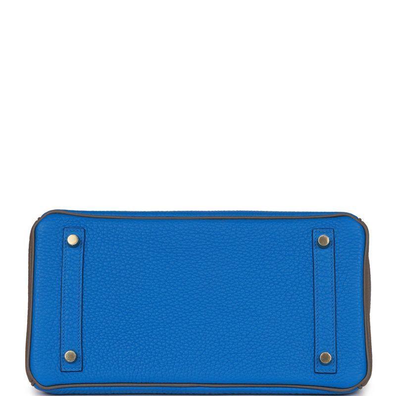 Hermes Special Order (HSS) Birkin 30 Bleu Electric and Etain Clemence Brushed Gold Hardware - Image 5