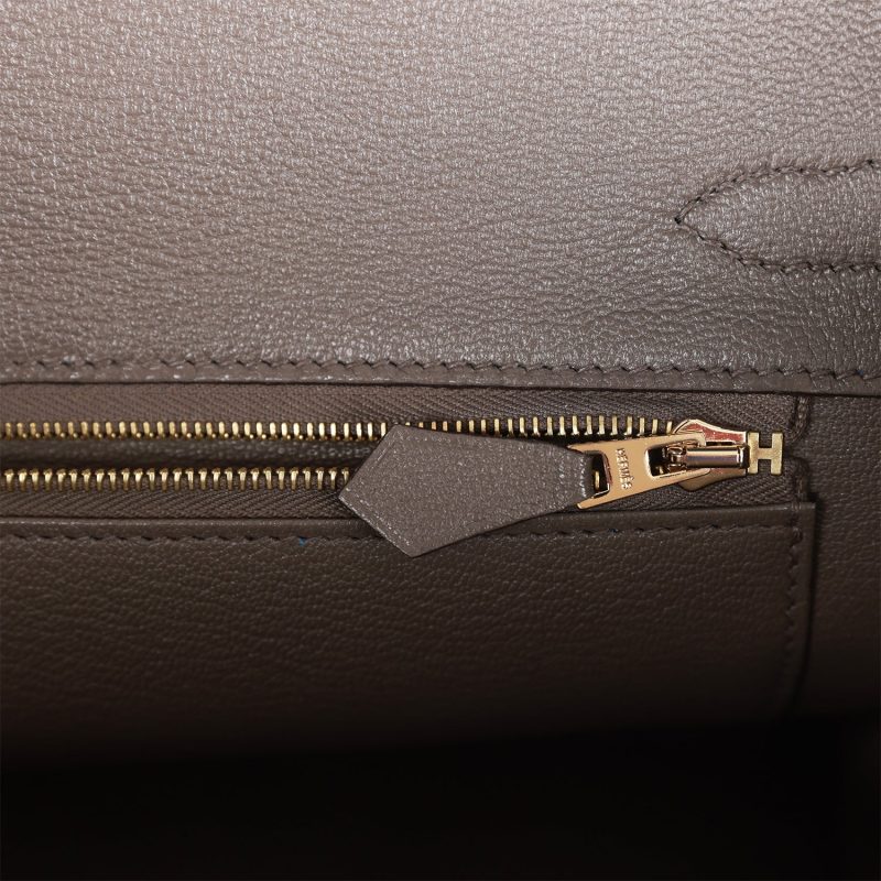 Hermes Special Order (HSS) Birkin 30 Bleu Electric and Etain Clemence Brushed Gold Hardware - Image 8