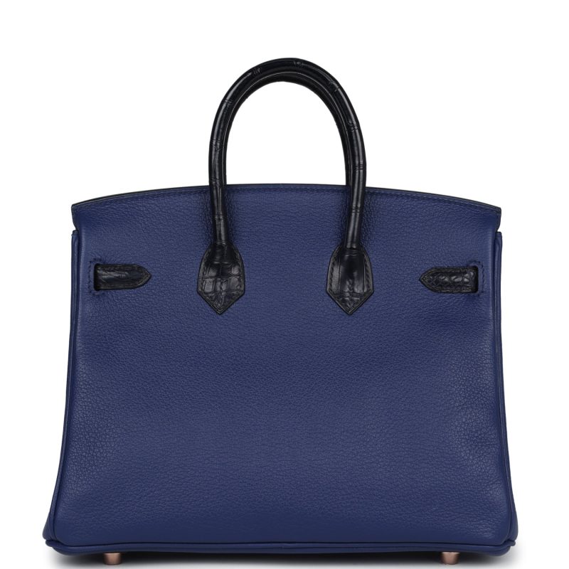Hermes Birkin 25 Bleu Saphir Taurillion Novillo and Bleu Marine Matte Alligator Touch Rose Gold Hardware - Image 4