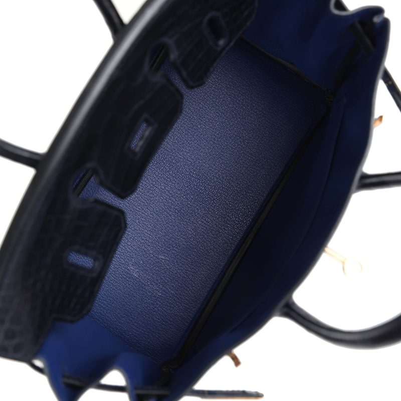 Hermes Birkin 25 Bleu Saphir Taurillion Novillo and Bleu Marine Matte Alligator Touch Rose Gold Hardware - Image 7