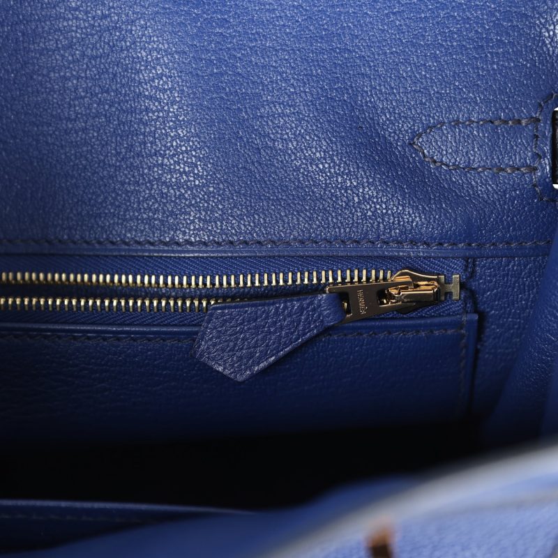 Hermes Birkin 25 Bleu Saphir Taurillion Novillo and Bleu Marine Matte Alligator Touch Rose Gold Hardware - Image 8