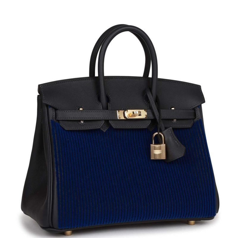 Hermes Birkin 25 Cote-a-Cote Tuffetage Bleu Saphir and Caban Swift Permabrass Hardware - Image 2