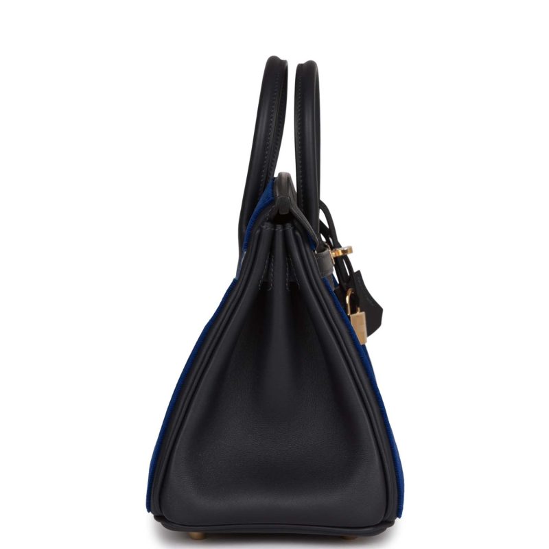 Hermes Birkin 25 Cote-a-Cote Tuffetage Bleu Saphir and Caban Swift Permabrass Hardware - Image 3