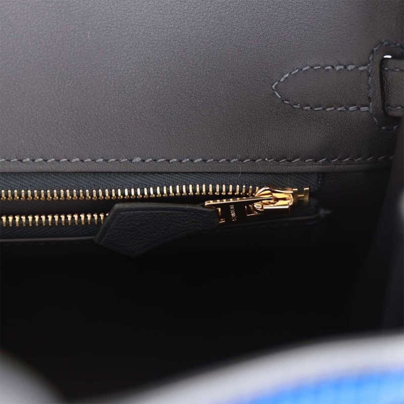 Hermes Birkin 25 Cote-a-Cote Tuffetage Bleu Saphir and Caban Swift Permabrass Hardware - Image 7