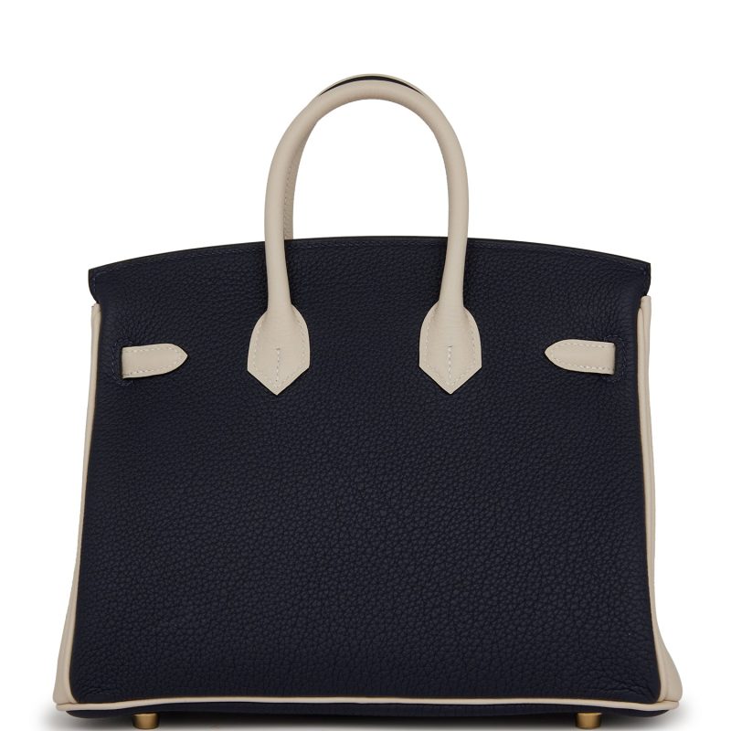 Hermes Special Order (HSS) Birkin 25 Bleu Nuit and Craie Togo Gold Hardware - Image 4