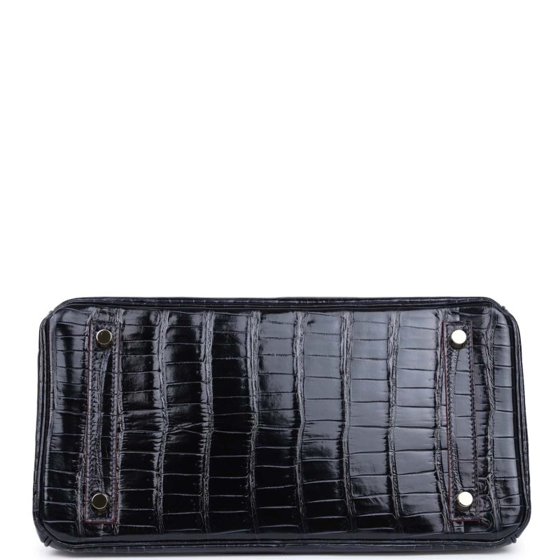Hermes Birkin 30 Bleu Marine and Rouge H Contour Shiny Porosus Crocodile Gold Hardware - Image 5