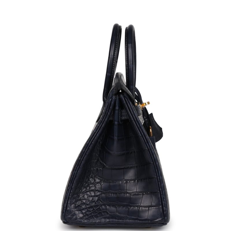 Hermes Birkin 25 Bleu Indigo Matte Alligator Gold Hardware - Image 3