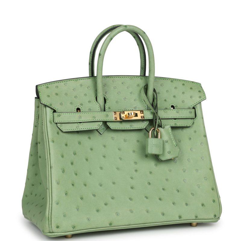 Hermes Birkin 25 Vert Criquet Ostrich Gold Hardware - Image 2