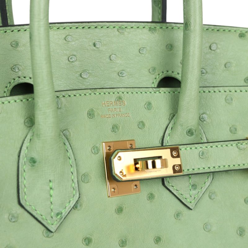 Hermes Birkin 25 Vert Criquet Ostrich Gold Hardware - Image 6