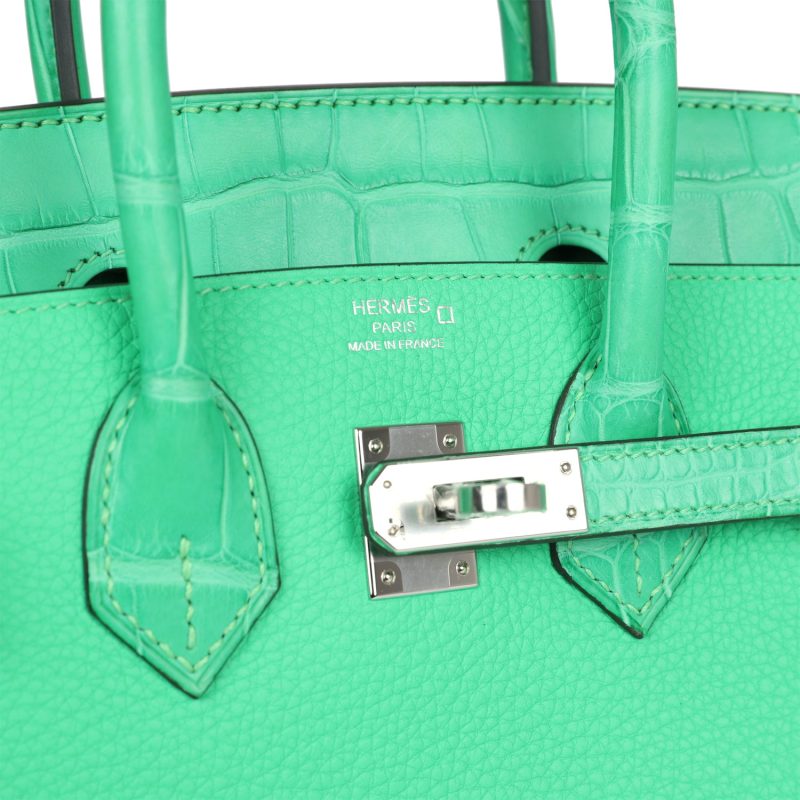 Hermes Birkin 25 Vert Comics Togo and Matte Alligator Touch Palladium Hardware - Image 6