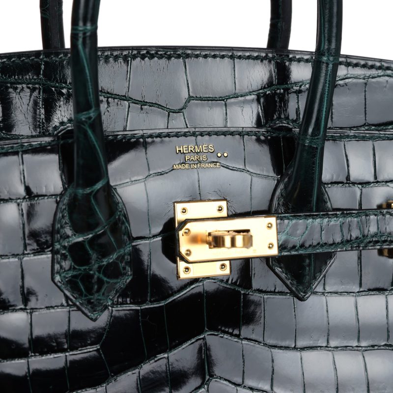Hermes Birkin 25 Vert Cypress Shiny Niloticus Crocodile Gold Hardware - Image 6