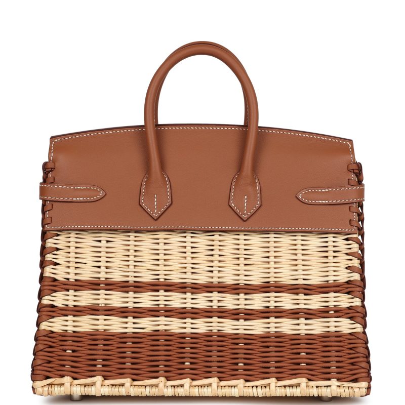 Hermes Picnic Birkin 25 Gold Swift and Stripe Wicker Palladium Hardware - Image 4