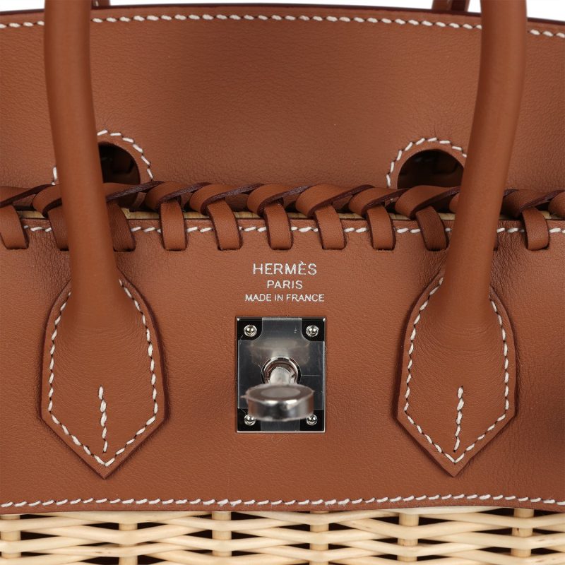 Hermes Picnic Birkin 25 Gold Swift and Stripe Wicker Palladium Hardware - Image 6