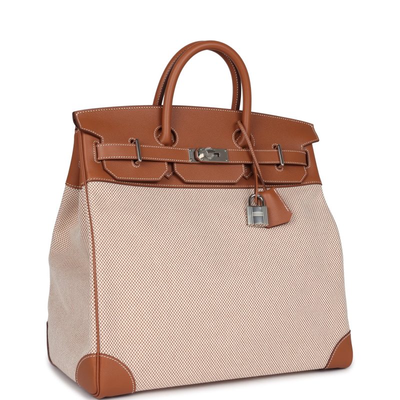 Hermes Birkin HAC 40 Gold Evercolor and Ecru Toile Palladium Hardware - Image 2