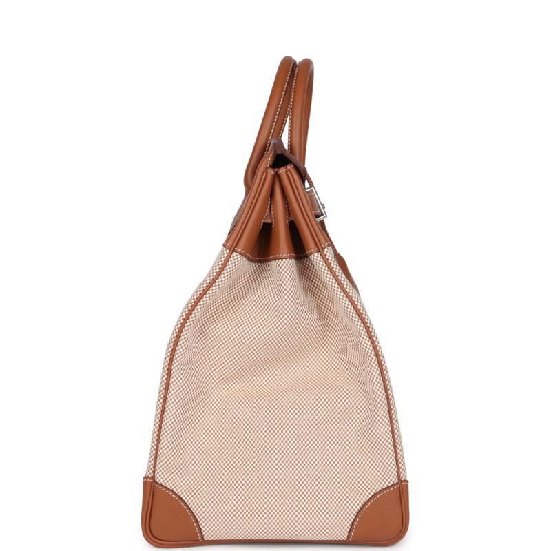 Hermes Birkin HAC 40 Gold Evercolor and Ecru Toile Palladium Hardware - Image 3