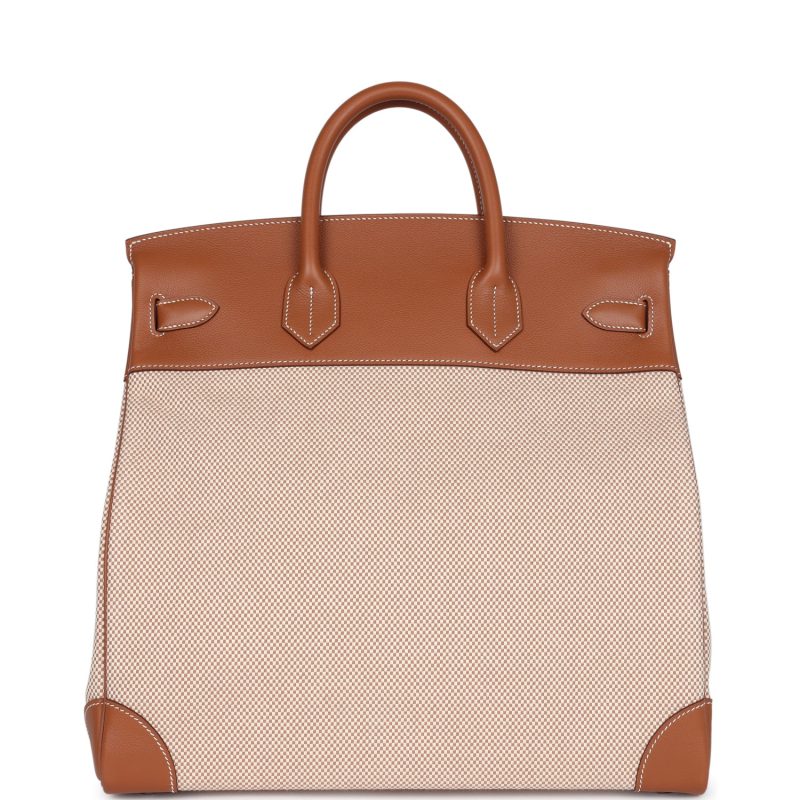 Hermes Birkin HAC 40 Gold Evercolor and Ecru Toile Palladium Hardware - Image 4