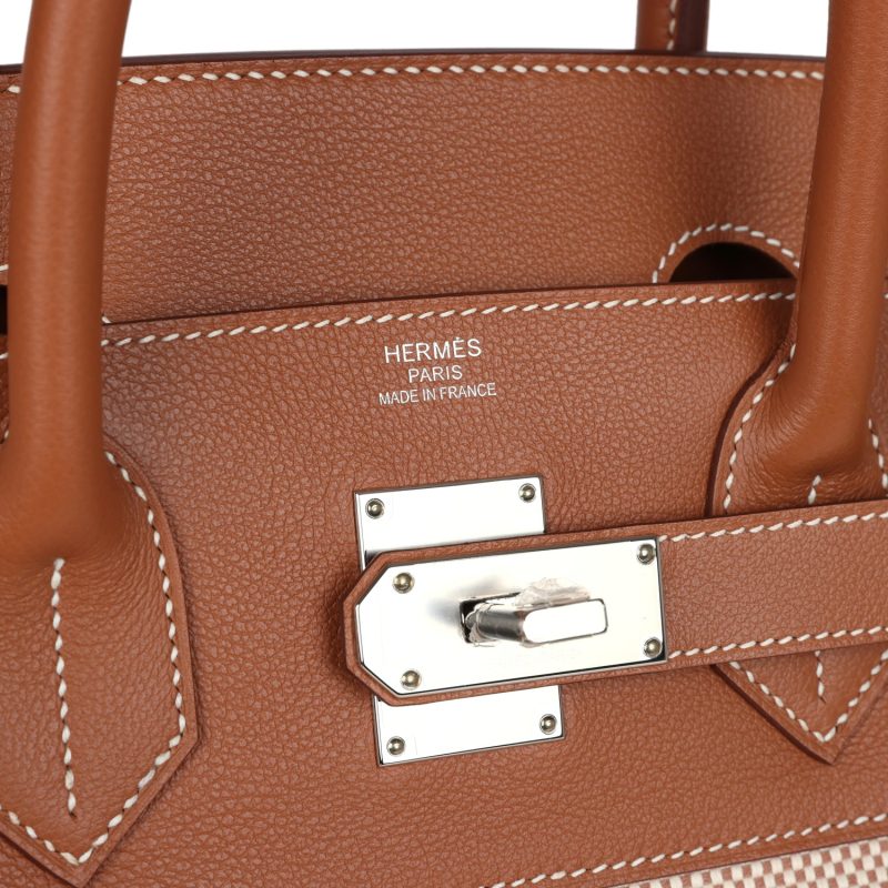 Hermes Birkin HAC 40 Gold Evercolor and Ecru Toile Palladium Hardware - Image 6
