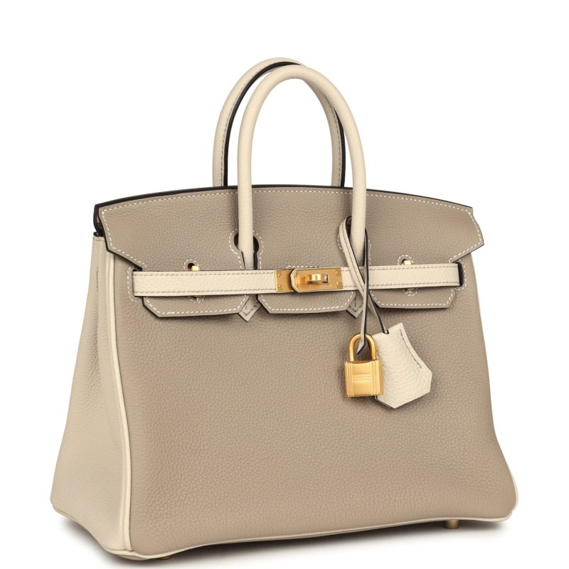 Hermes Special Order (HSS) Birkin 25 Gris Tourterelle and Craie Togo Brushed Gold Hardware - Image 2