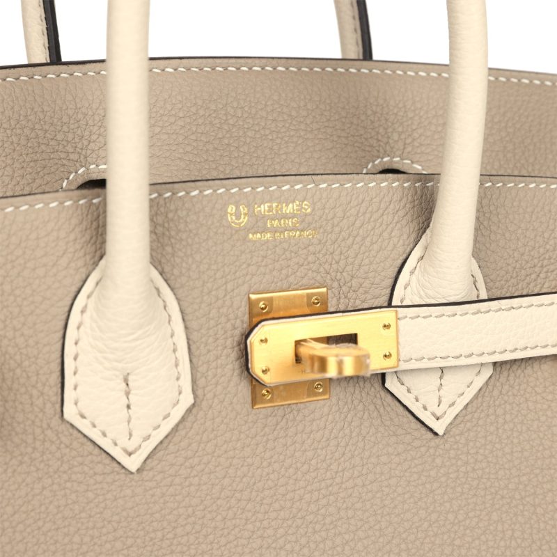 Hermes Special Order (HSS) Birkin 25 Gris Tourterelle and Craie Togo Brushed Gold Hardware - Image 6