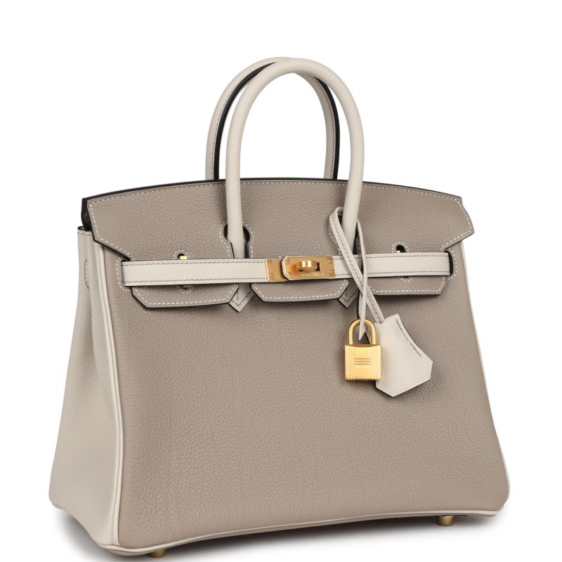 Hermes Special Order (HSS) Birkin 25 Gris Asphalte and Craie Togo Brushed Gold Hardware - Image 2