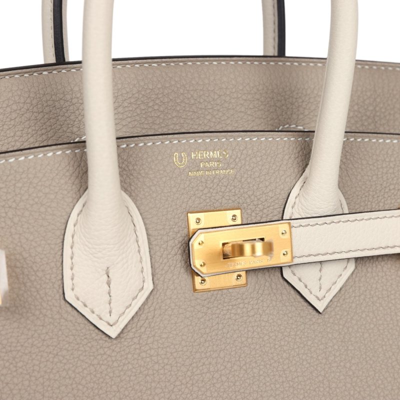 Hermes Special Order (HSS) Birkin 25 Gris Asphalte and Craie Togo Brushed Gold Hardware - Image 6