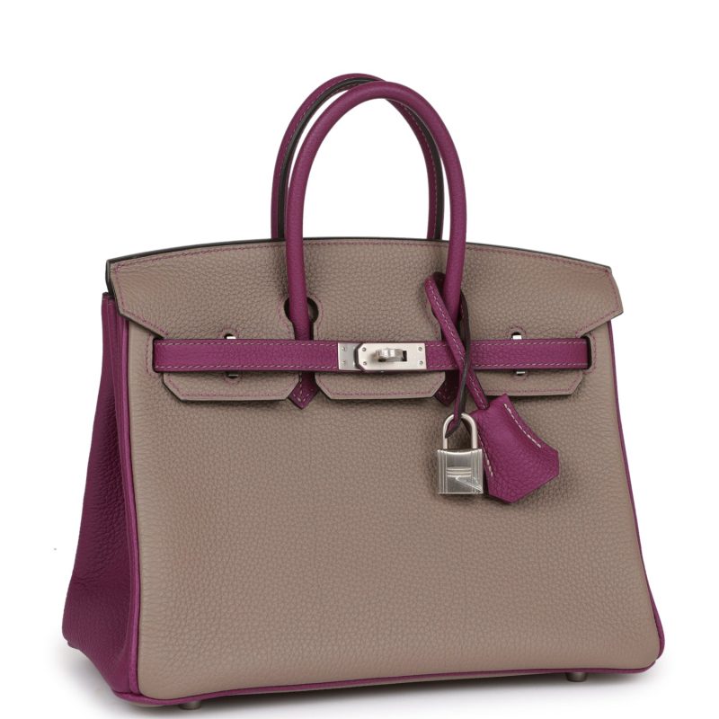 Hermes Special Order (HSS) Birkin 25 Gris Asphalte and Anenome Togo Brushed Palladium Hardware - Image 2