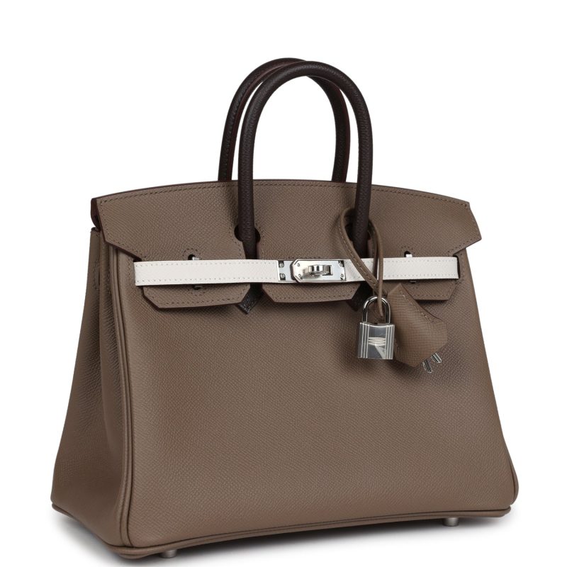 Hermes Birkin 25 Tri-color Etoupe, Ebene and Gris Pale Epsom Palladium Hardware - Image 2