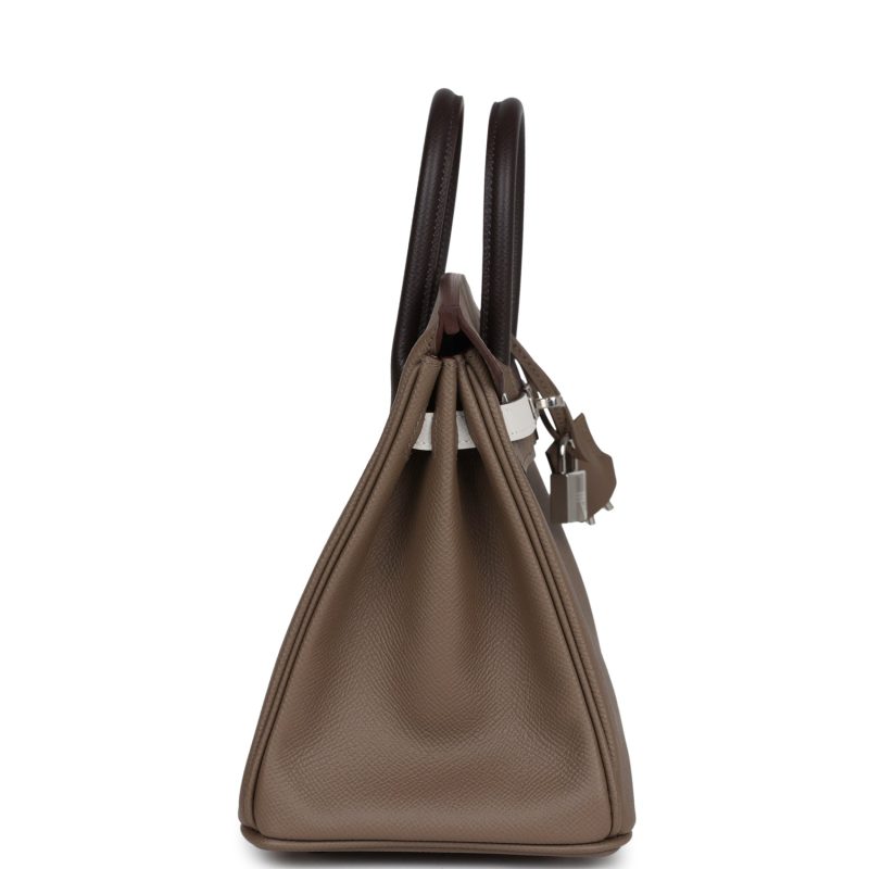 Hermes Birkin 25 Tri-color Etoupe, Ebene and Gris Pale Epsom Palladium Hardware - Image 3