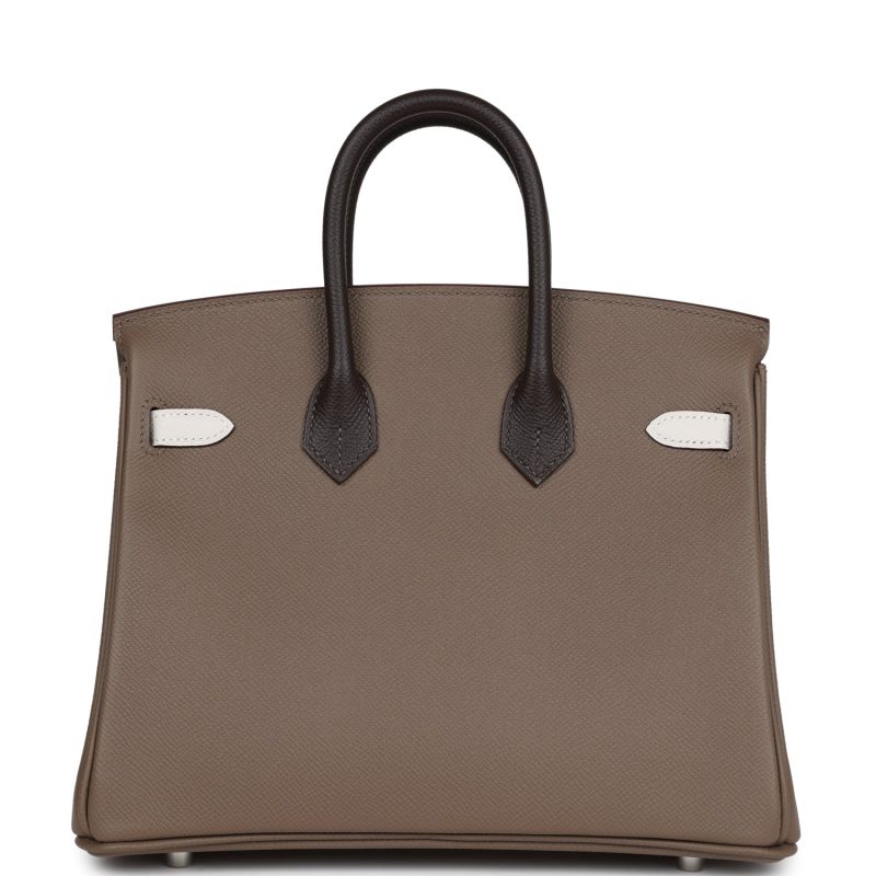 Hermes Birkin 25 Tri-color Etoupe, Ebene and Gris Pale Epsom Palladium Hardware - Image 4