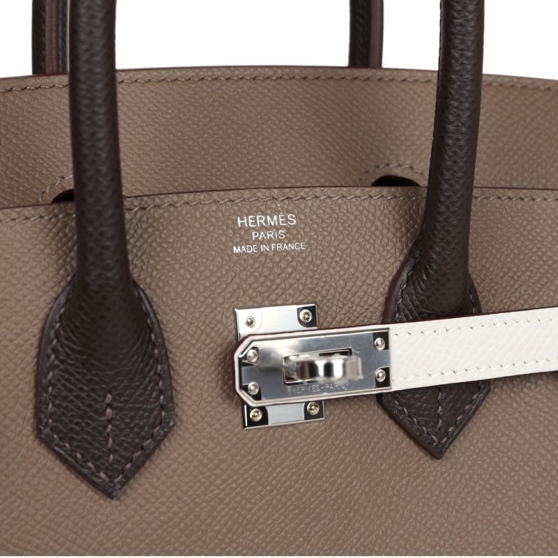 Hermes Birkin 25 Tri-color Etoupe, Ebene and Gris Pale Epsom Palladium Hardware - Image 6